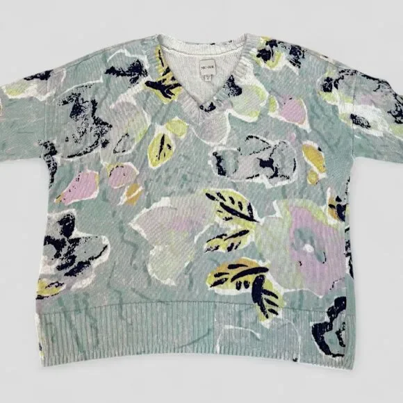 Nic + Zoe Women's Greenhouse Garden Sweater Blue Cotton V-Neck Size XL - Picture 2 of 11